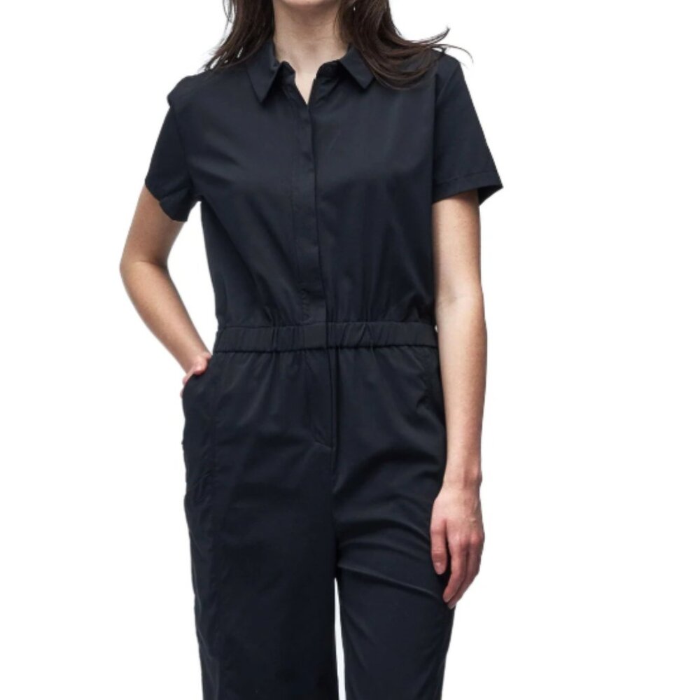 Indyeva Kulu Black Collared Jumpsuit with Elastic Waist